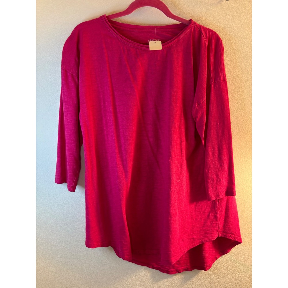 Chicos The Ultimate Tee Pink Slub Knit 3/4 Sleeve Top Size 2 Large